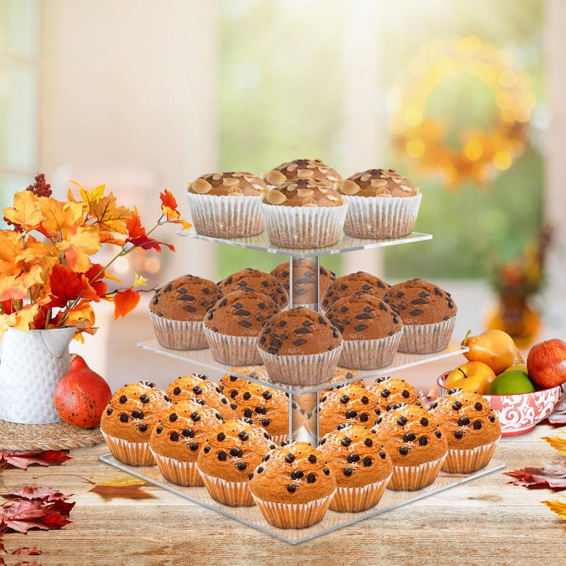 weddingwish 3 Tier Square Clear Acrylic Cupcake Stand, Clear Cupcake Display Stand Tower Tree, Tiered Cupcake Carrier Dessert Stands - Image 4